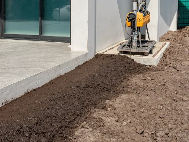 Soil treatment along a villa foundation during construction